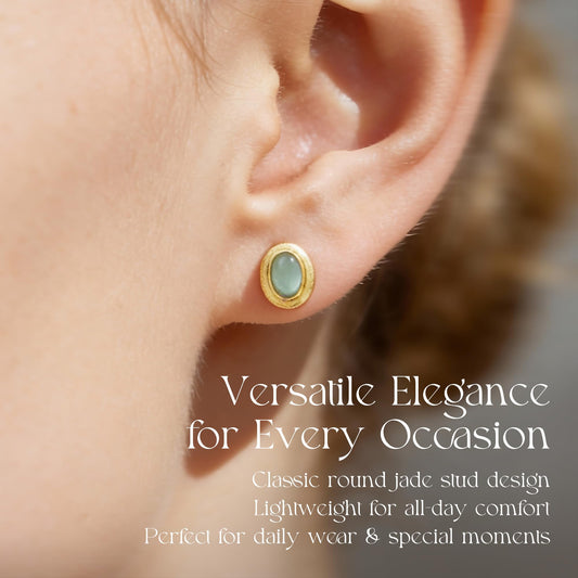Green Jade Gold Stud Earrings