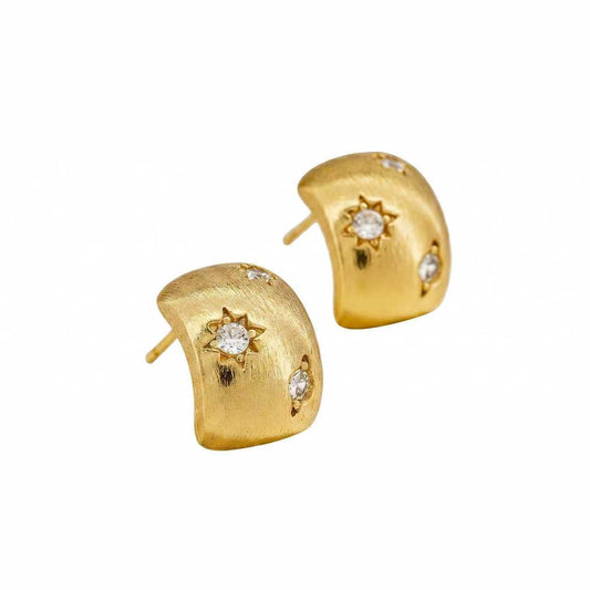 Brushed Sunburst Crystal Hoop Earrings