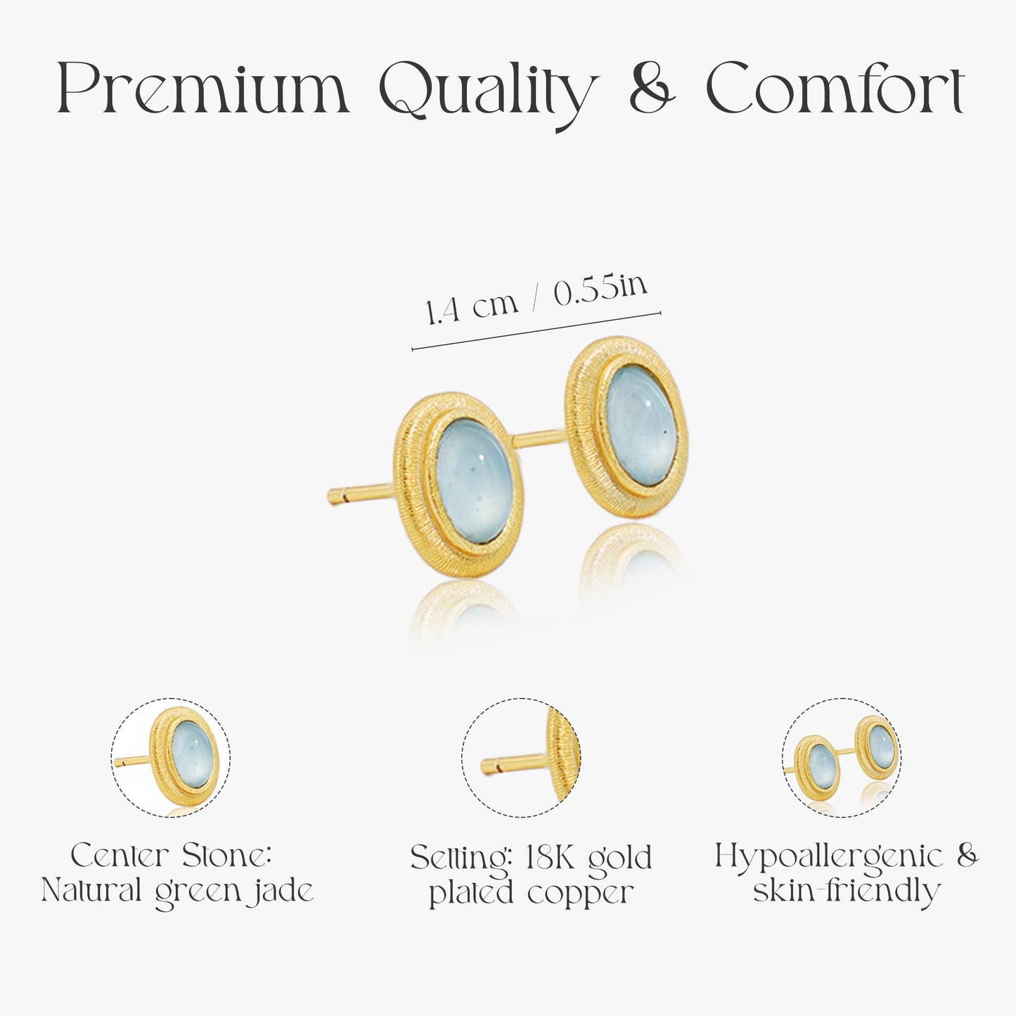 Green Jade Gold Stud Earrings