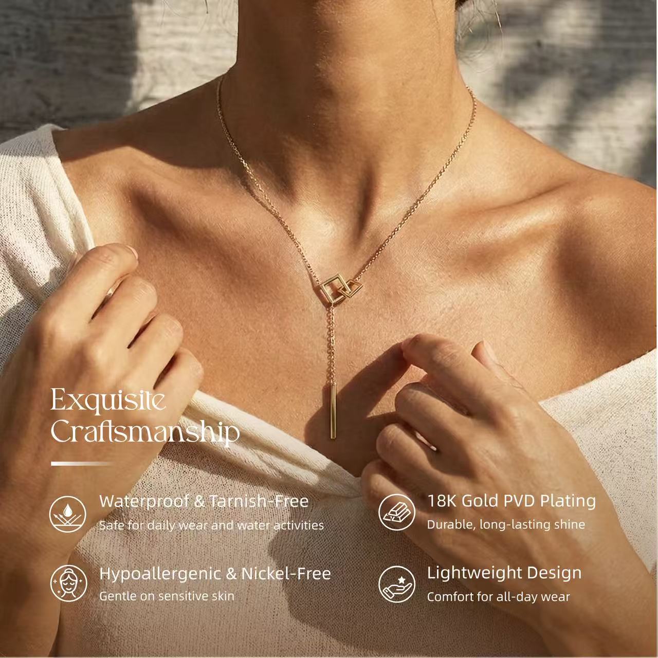 Geometric Gold Lariat Necklace