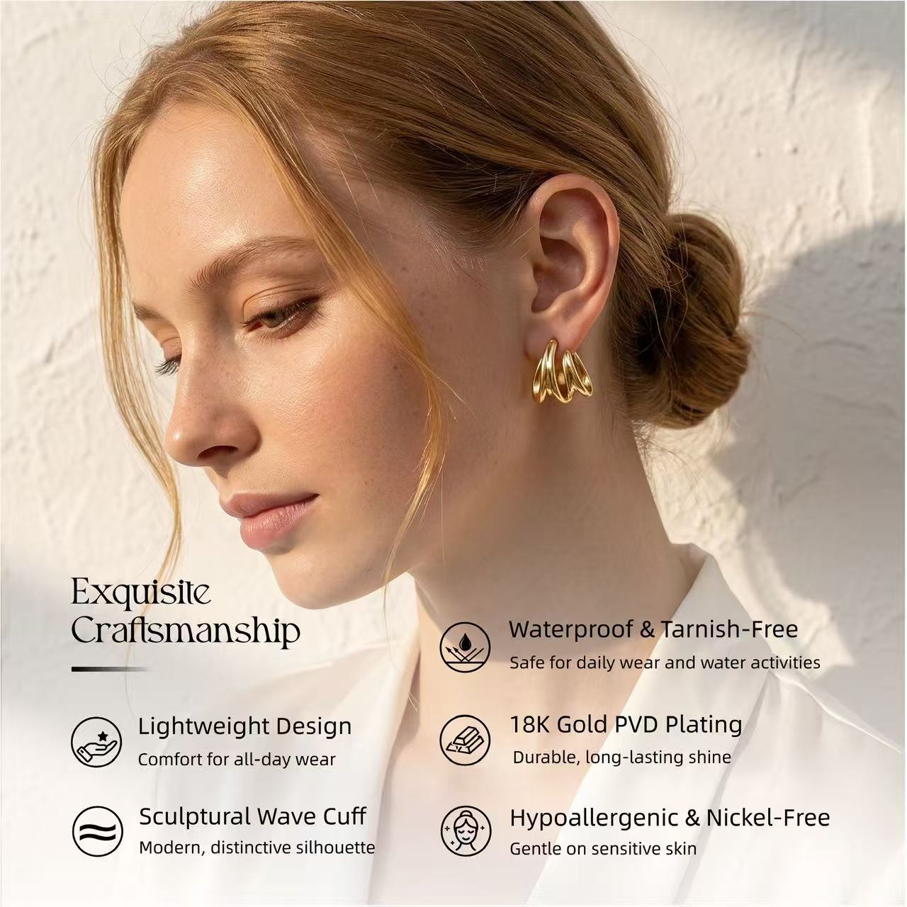 Ribbed Crescent Hoop Earrings