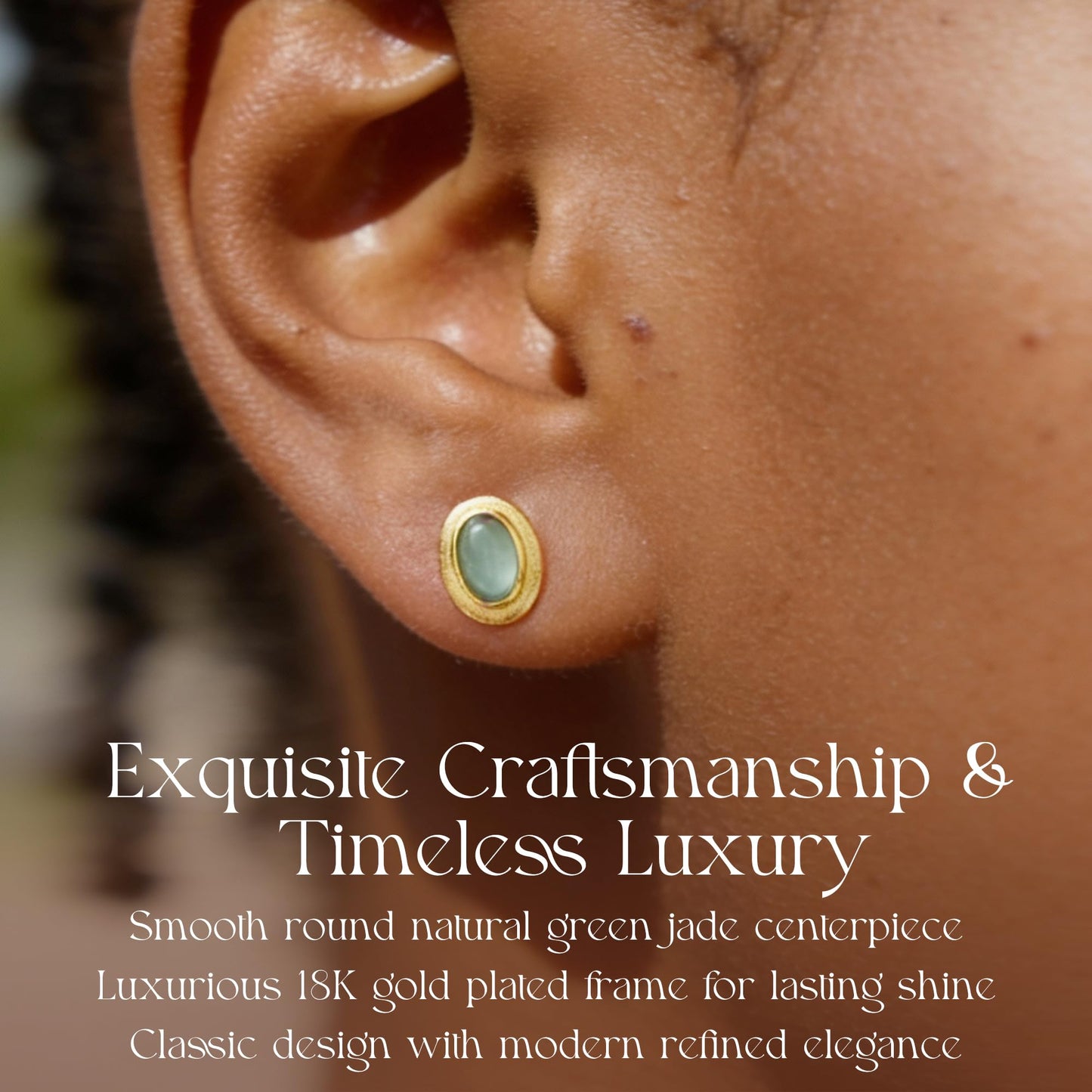 Green Jade Gold Stud Earrings