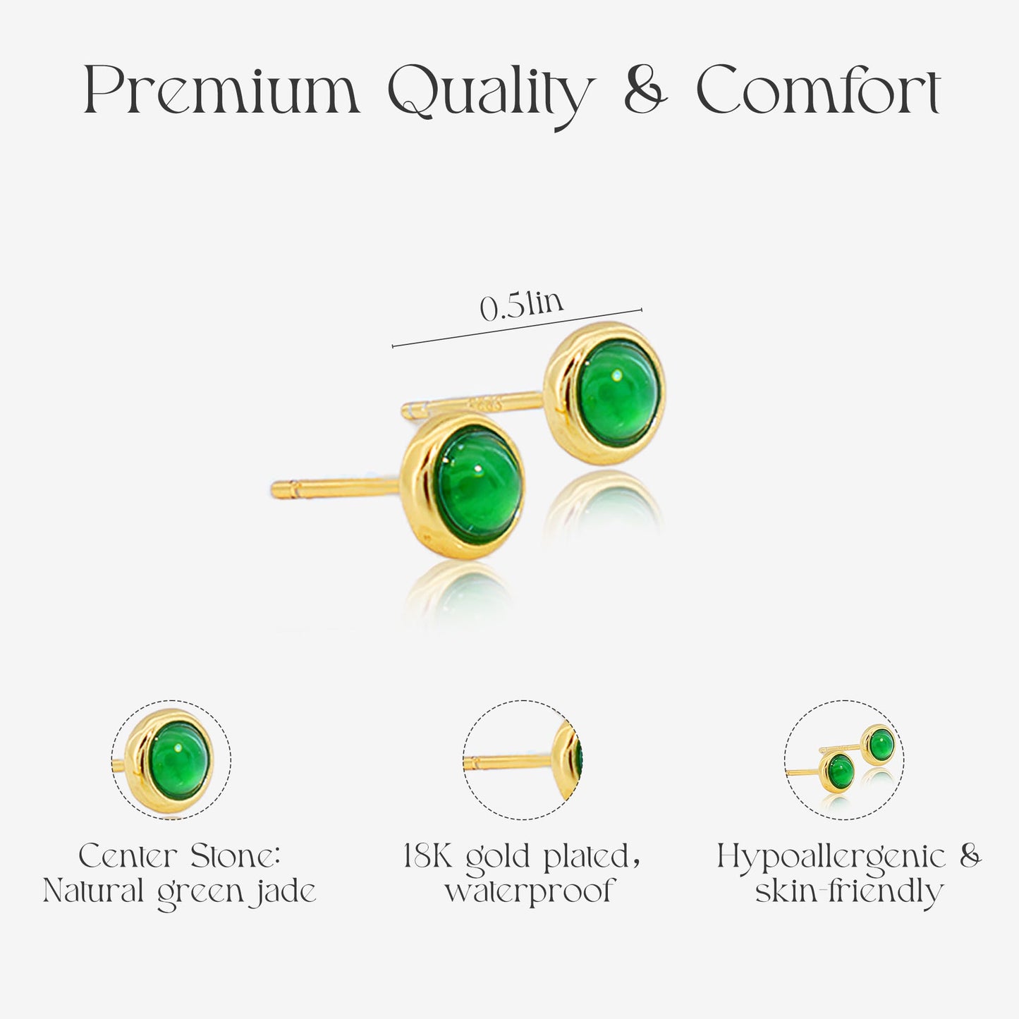 Natural Jade Button Stud Earrings