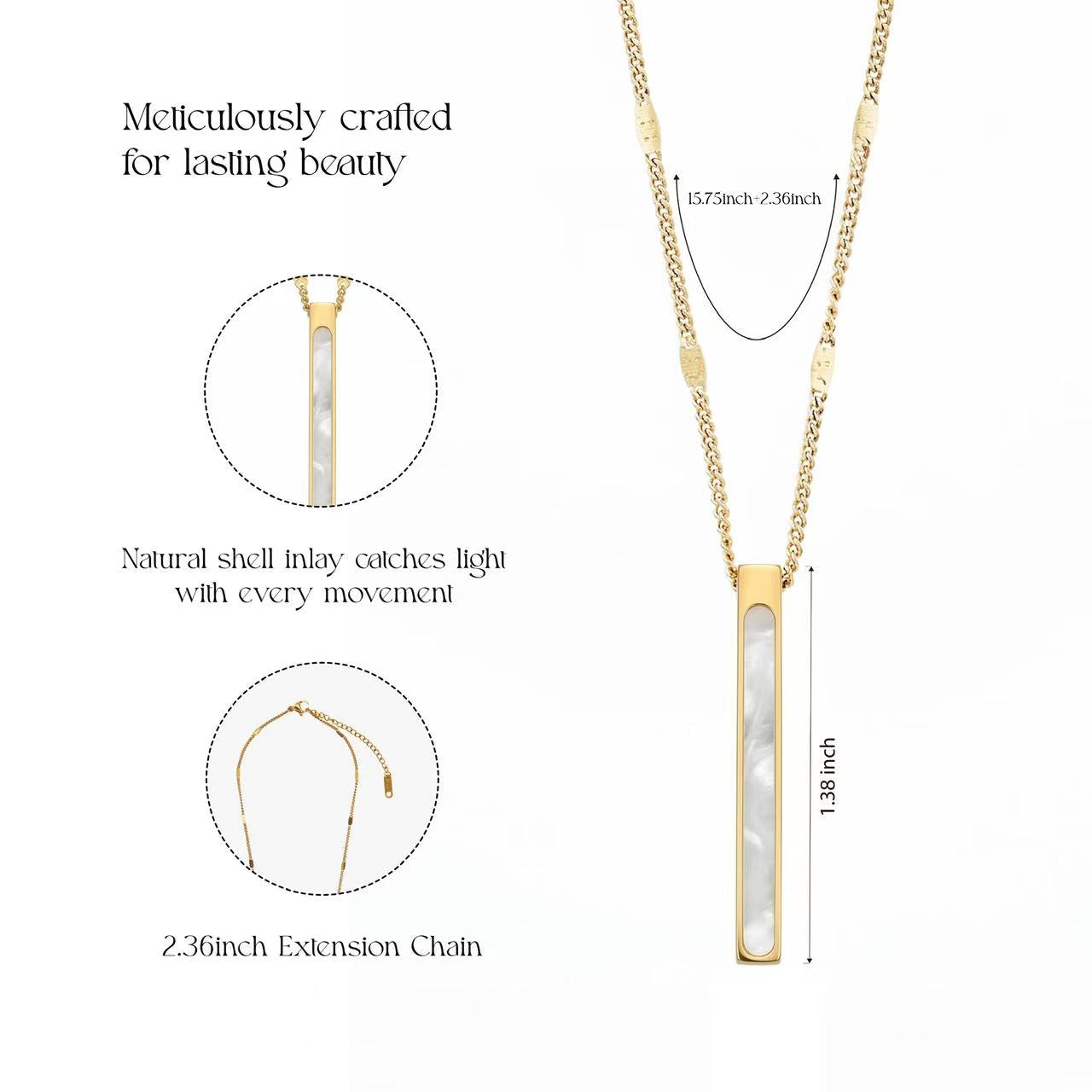 Mother of Pearl Bar Pendant Necklace