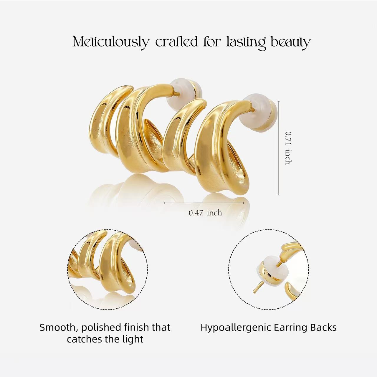 Ribbed Crescent Hoop Earrings