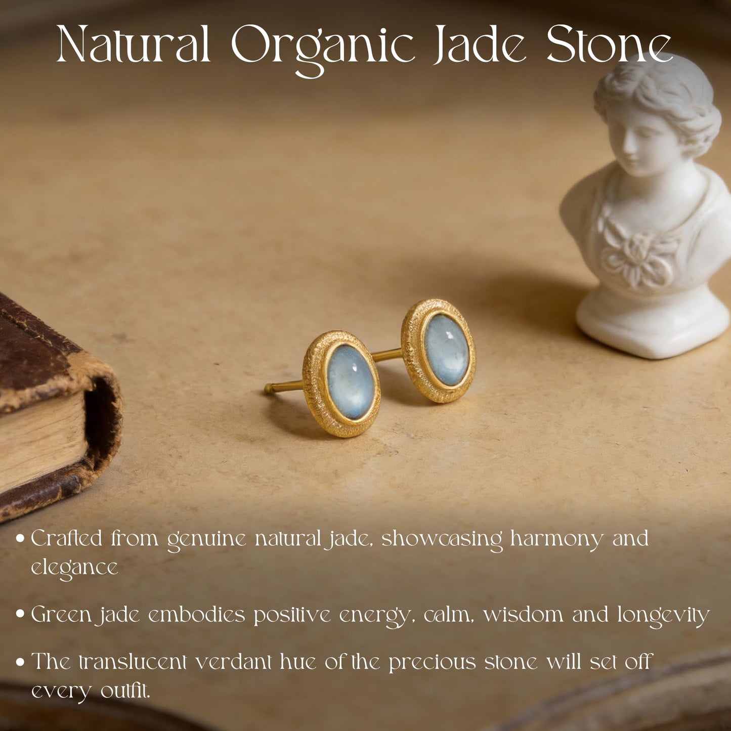 Green Jade Gold Stud Earrings