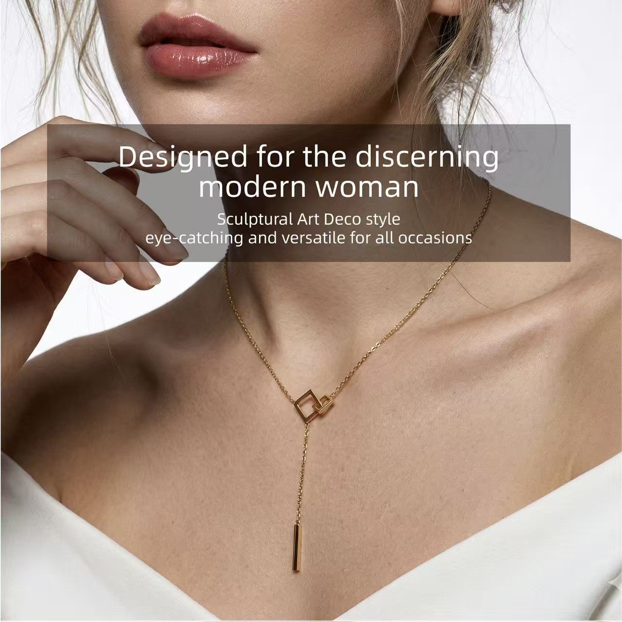 Geometric Gold Lariat Necklace