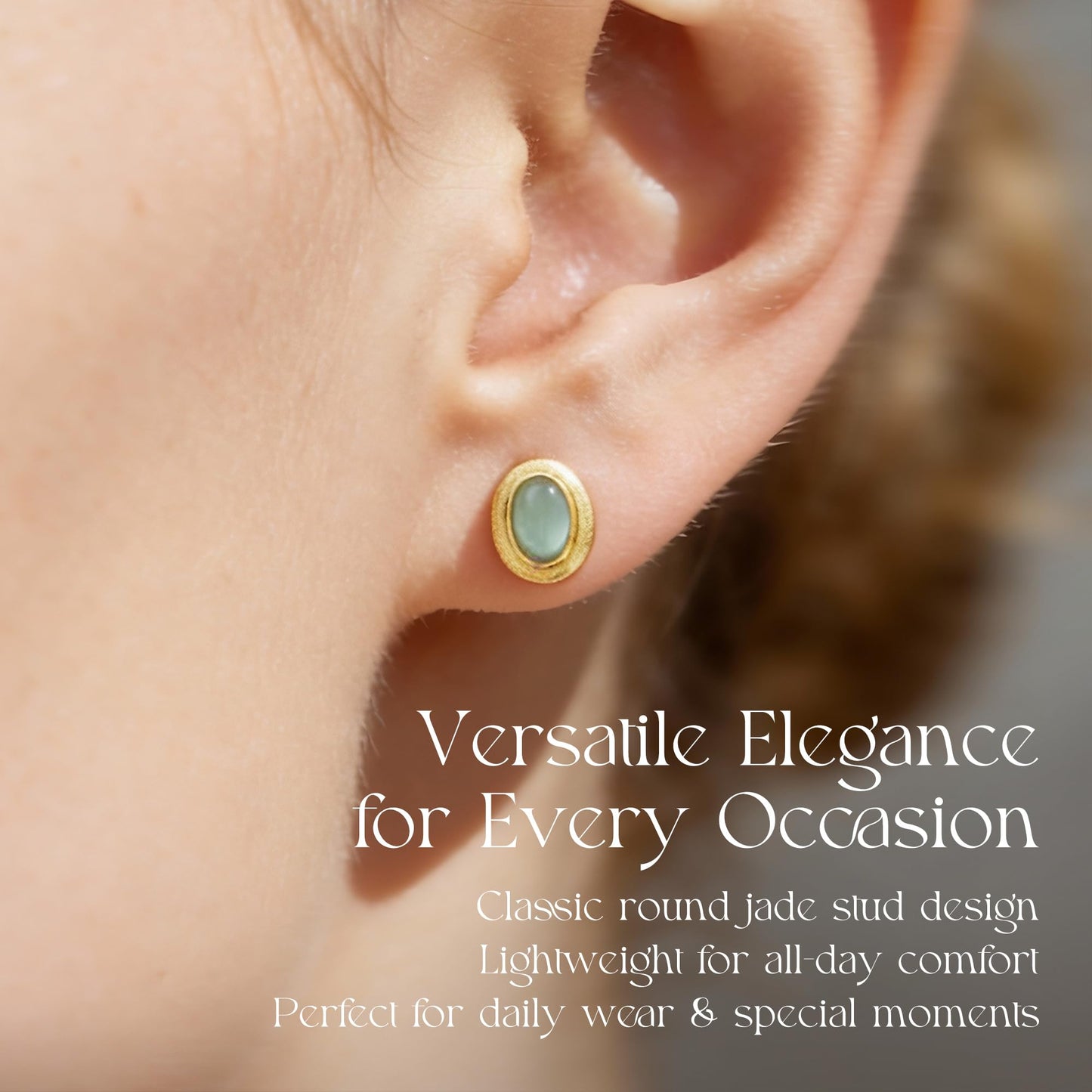 Green Jade Gold Stud Earrings