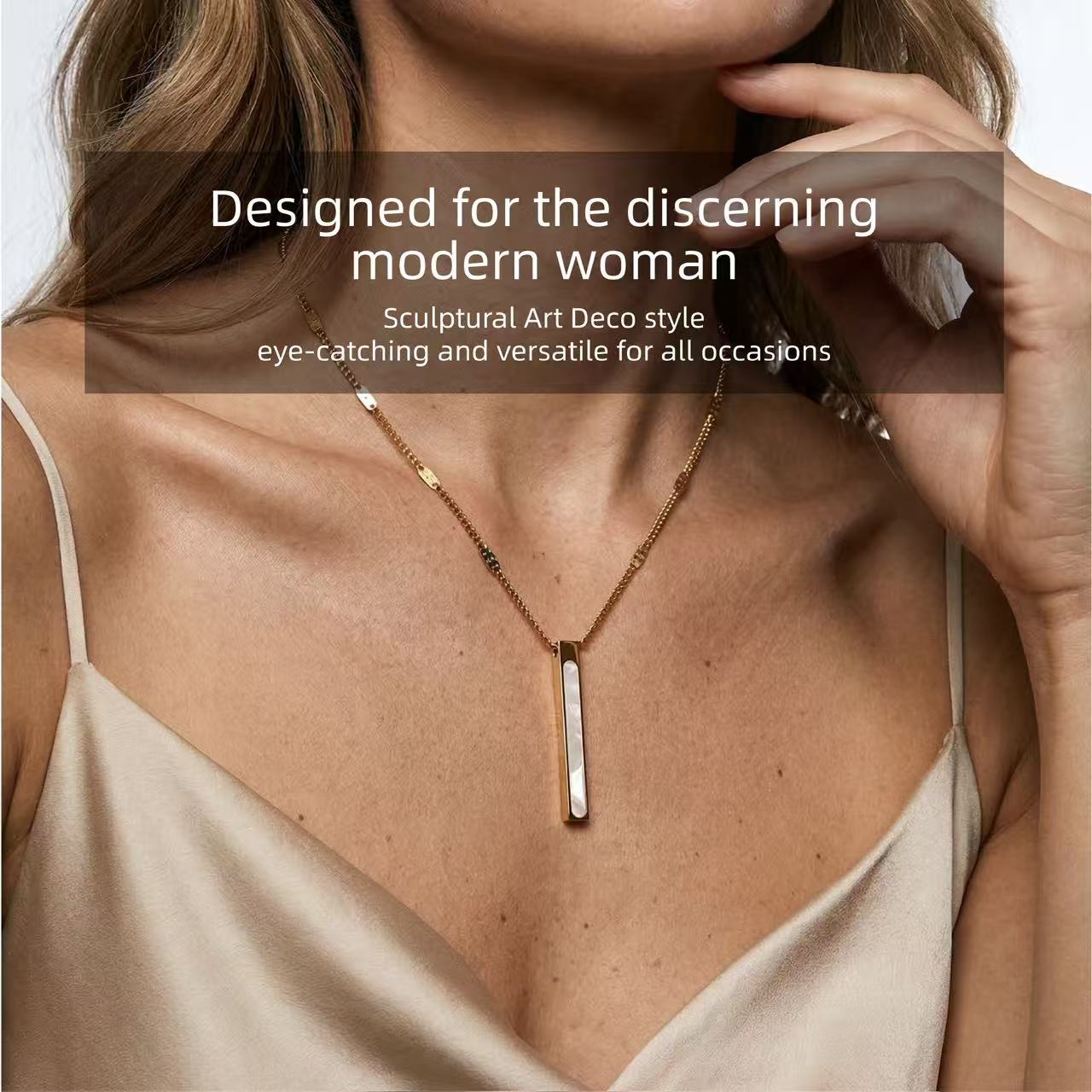 Mother of Pearl Bar Pendant Necklace
